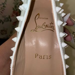 Christian Louboutin White Follies Spikes 100 Patent Coquillage Pumps (No Box)